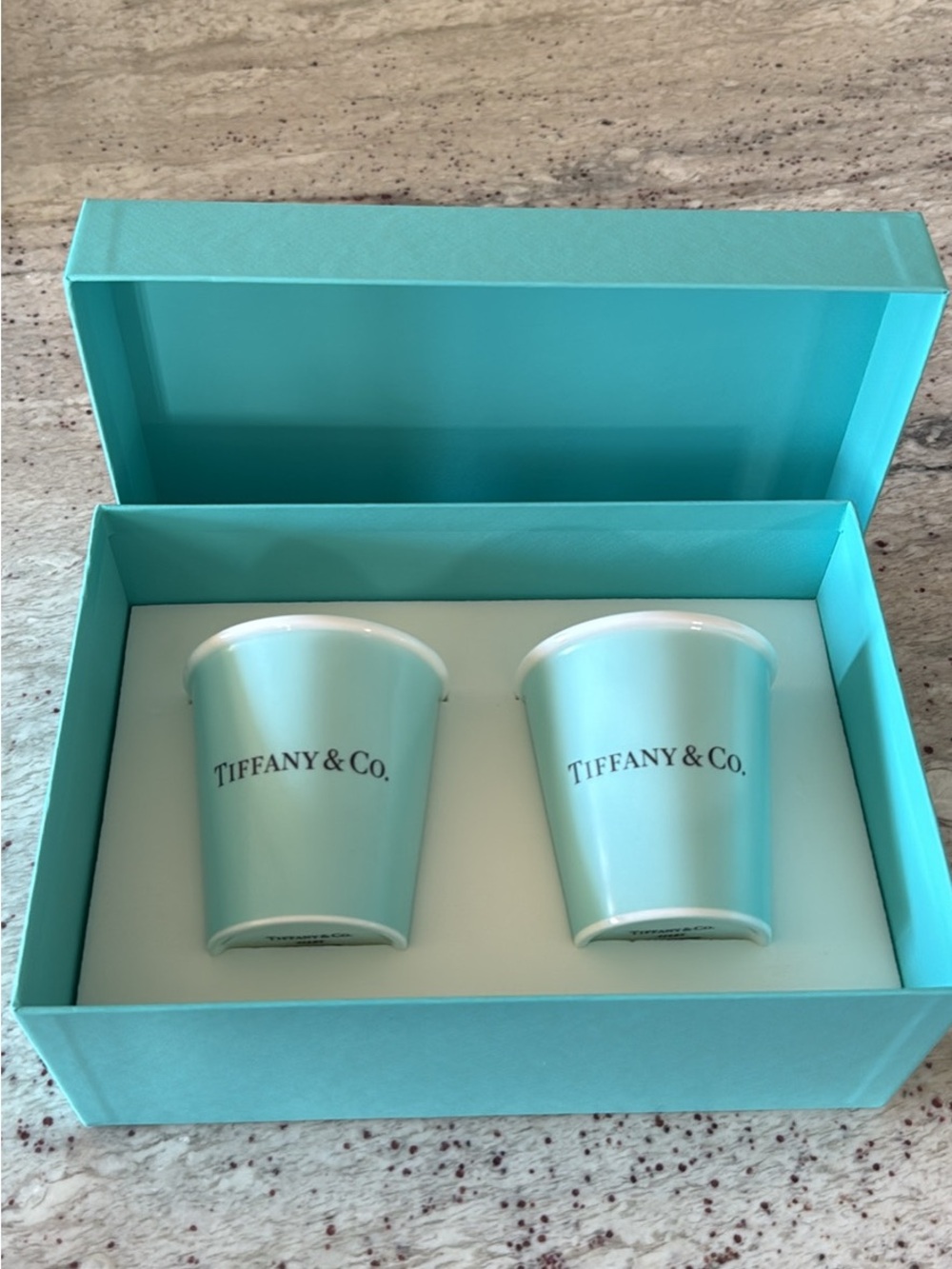 Tiffany & Co. Aqua Blue Porcelain Cups - Set of 2